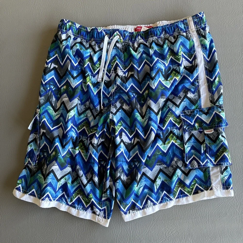 Ingear Swim Mens Blue Board Shorts Swim Trunks Mesh Lined XXL MS1 Geo Surf